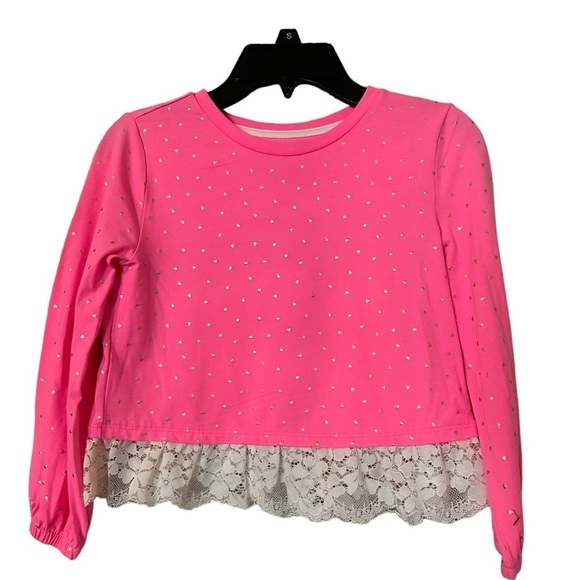 Crown & Ivy Kids Girls Long Sleeve Top Blouse Pink Lace Hearts Size Small - Picture 1 of 7